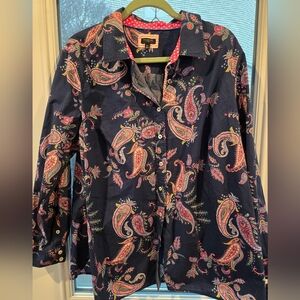 Talbots Plus 2X Navy Paisley Button Down Shirt Cotton Colorful